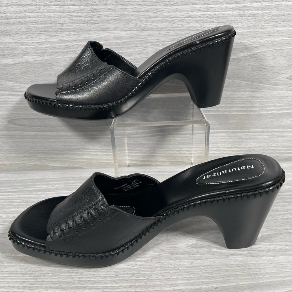 Womens Naturalizer Open Toe Heel Size 8.5 Black Leather Upper Shoe *See Pics